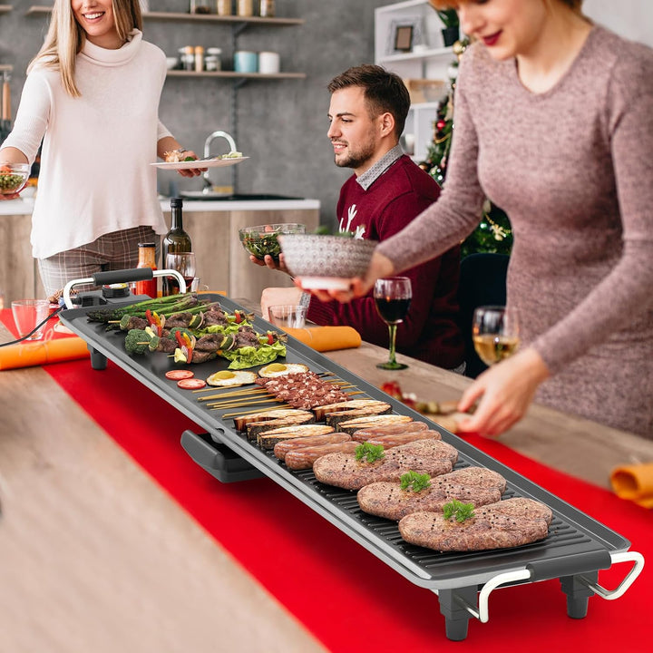 RELAX4LIFE Tischgrill elektrisch, 100 x 22 cm extra lange Teppanyaki-/Plancha-Grillplatte, Elektrogr
