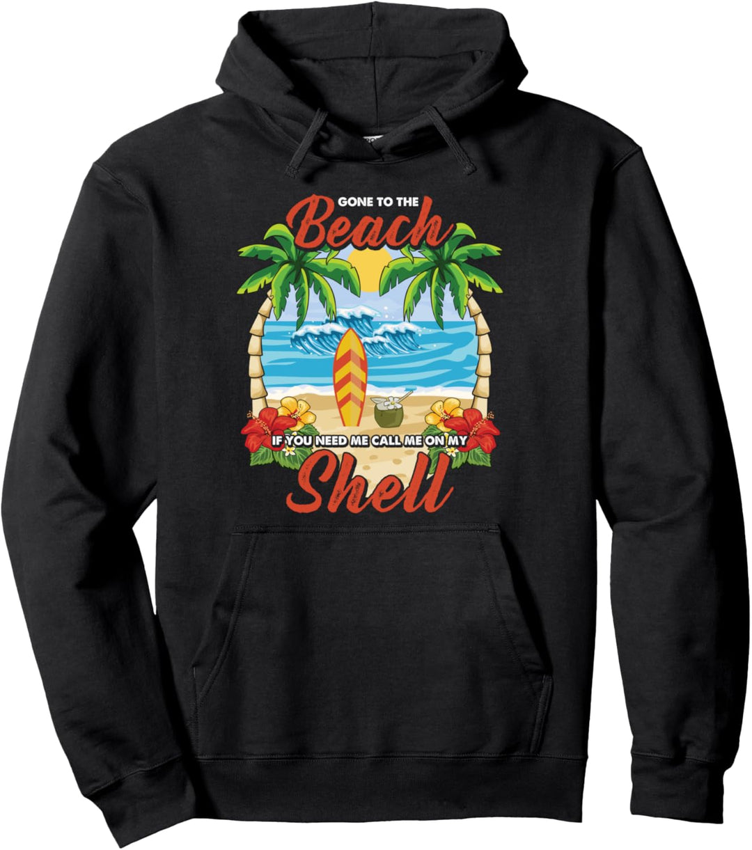 Vintage Beach Lover & Surfer Call Me On My Shell Vacation Pullover Hoodie