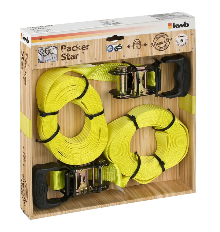 KWB 772026 2 Spanngurte mit Ratsche, 6.0 m x 35 mm