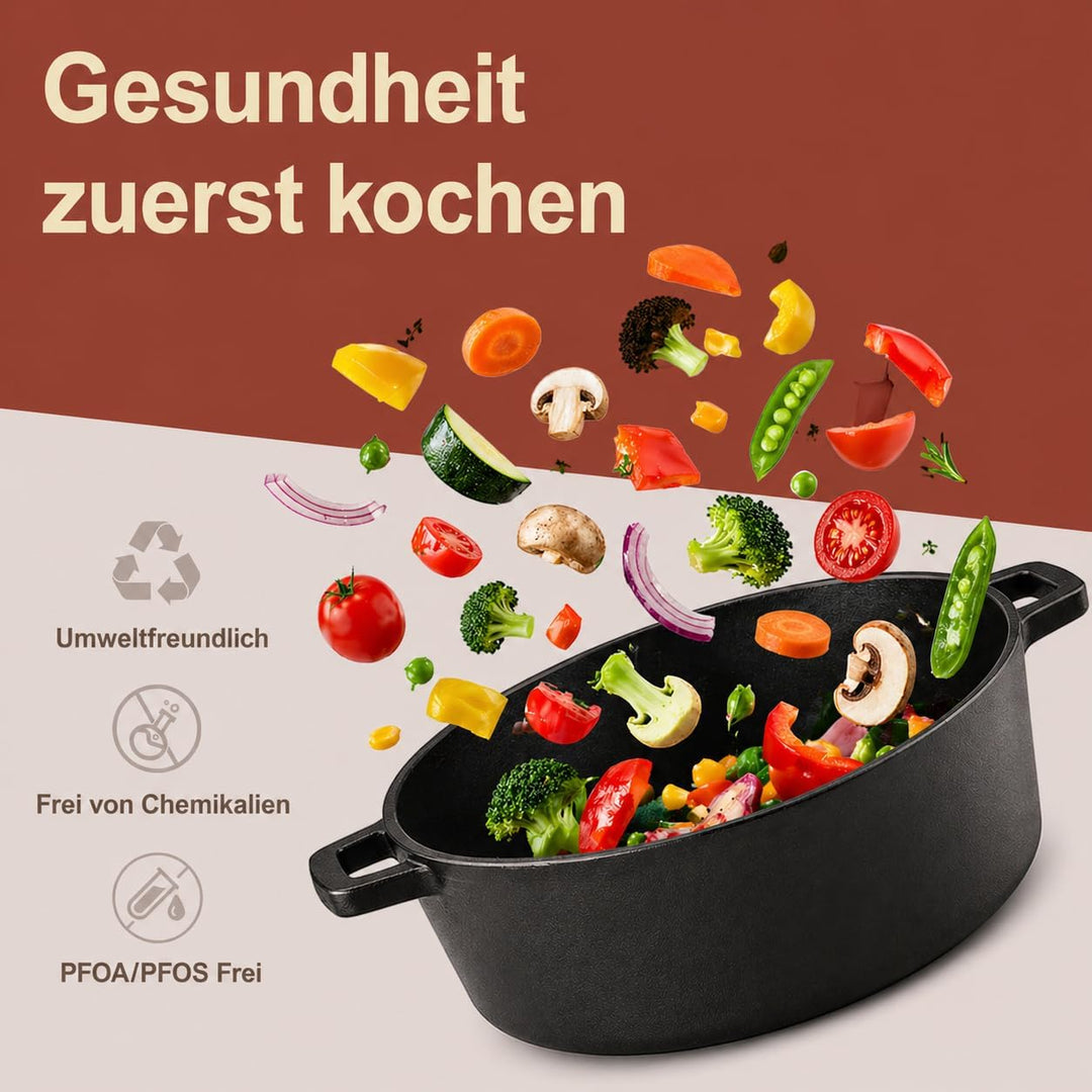 2 in 1 Gusseisen Dutch Oven 5 QT Vorgewürzter Gusseisentopf mit 1,6 QT Pfannendeckel Schwerer Bräter