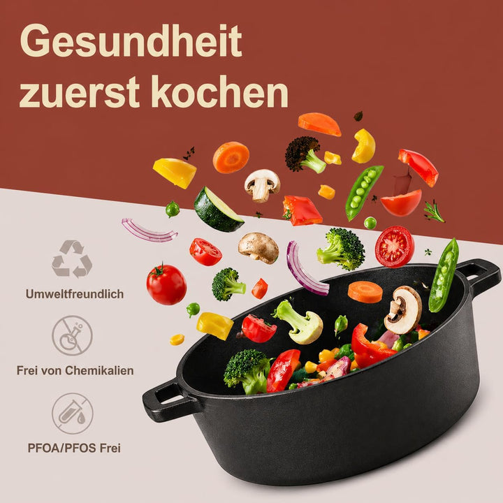 2 in 1 Gusseisen Dutch Oven 5 QT Vorgewürzter Gusseisentopf mit 1,6 QT Pfannendeckel Schwerer Bräter
