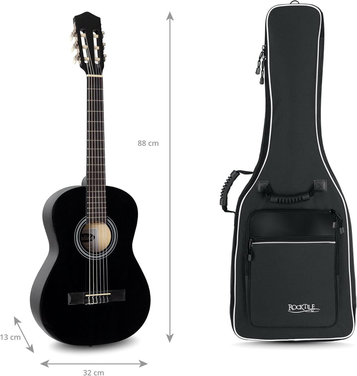 ROCKTILE 1/2 Klassik-Gitarrentasche (gepolsterter Gigbag, Rucksackgarnitur, 2 Aussentaschen) schwarz