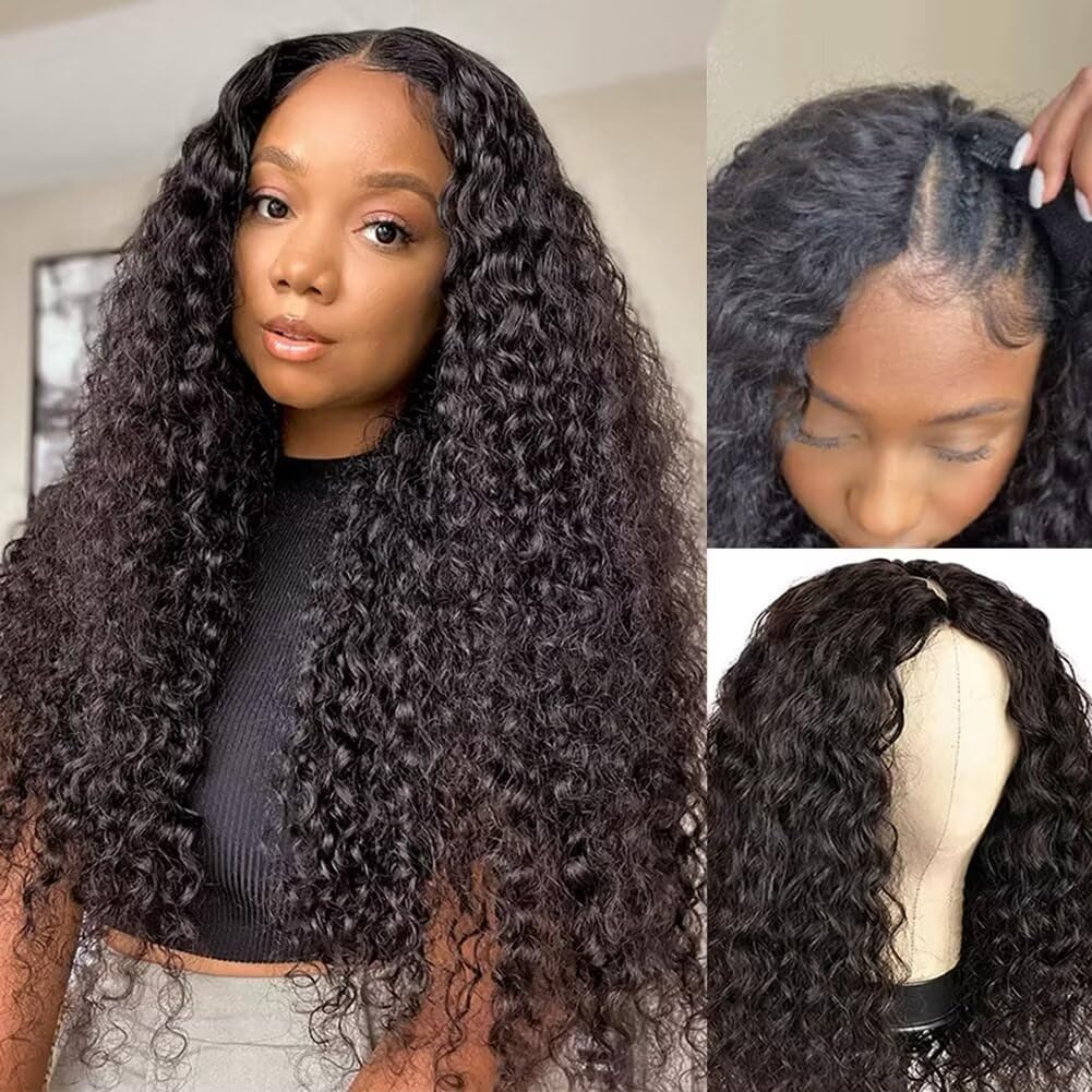 Echthaar Perücke Water Wave V Part Human Hair Wig For Women Culy V Part Human Hair None Lace Front W