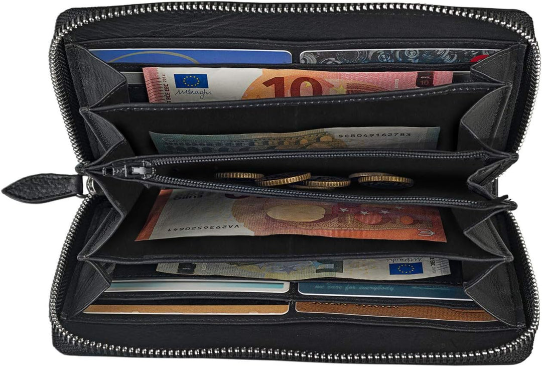 STILORD 'Emilia' Damen Portemonnaie RFID Schutz Elegante Klassische Geldbörse gross aus echtem Rinds