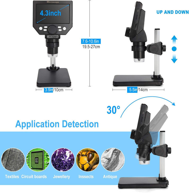 LCD Digital USB Mikroskop, Koolertron 4,3 Zoll 1080P 8 Megapixel 1000X HD Vergrösserung Zoom Drahtlo