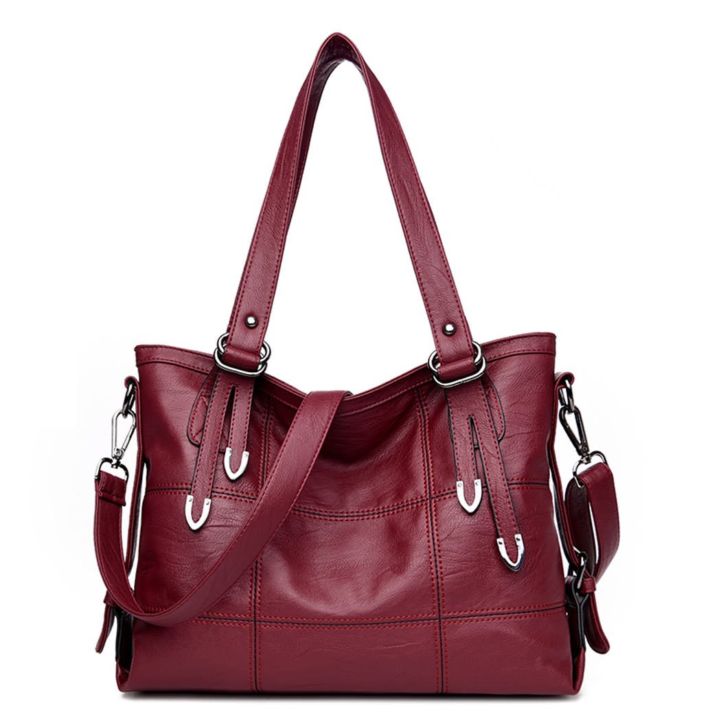 DEERWORD Damen Taschen Handtaschen Elegant Frau Schultertaschen Lack PU-Leder Henkeltaschen Weinrot,
