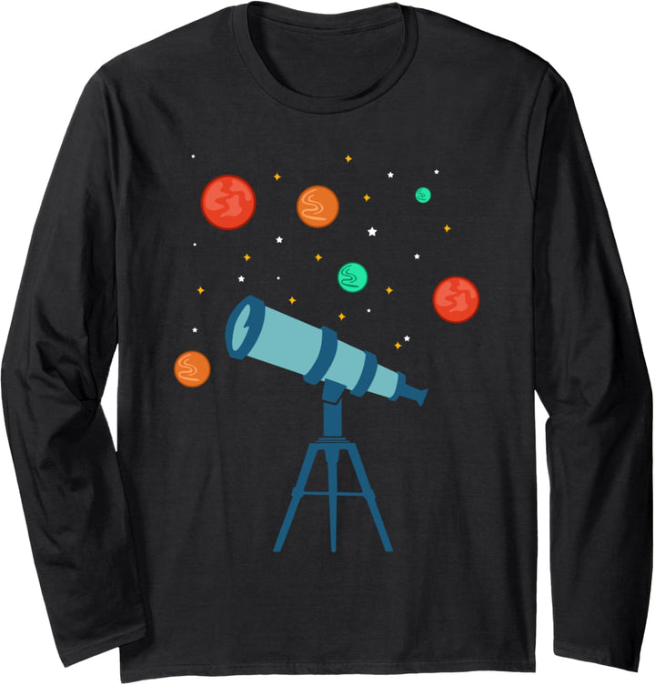 Teleskop Astronomie Astronom Planeten Design Langarmshirt