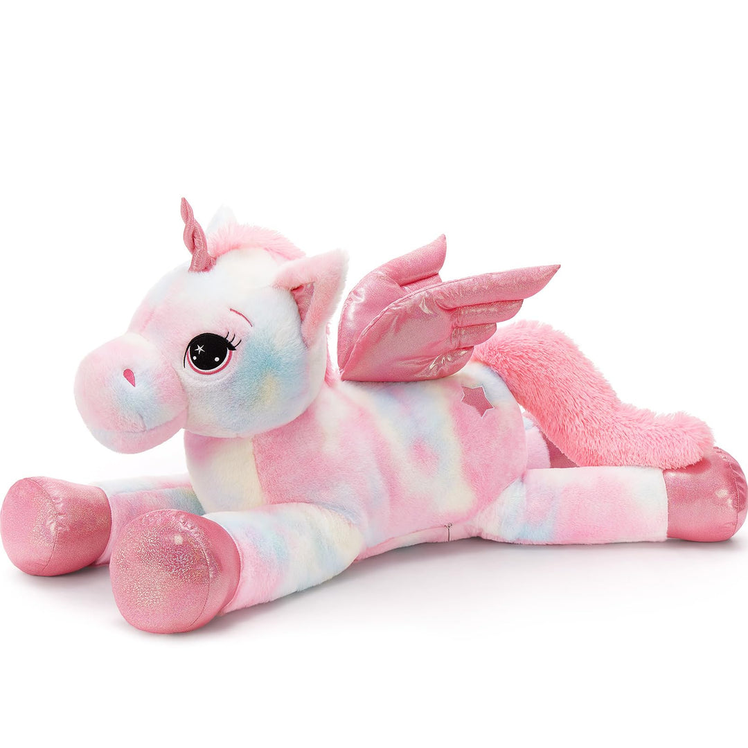 MorisMos Einhorn Kuscheltier gross XXL mit flügel, 110cm riesen Einhorn Stofftier Plüschtier, Gesche