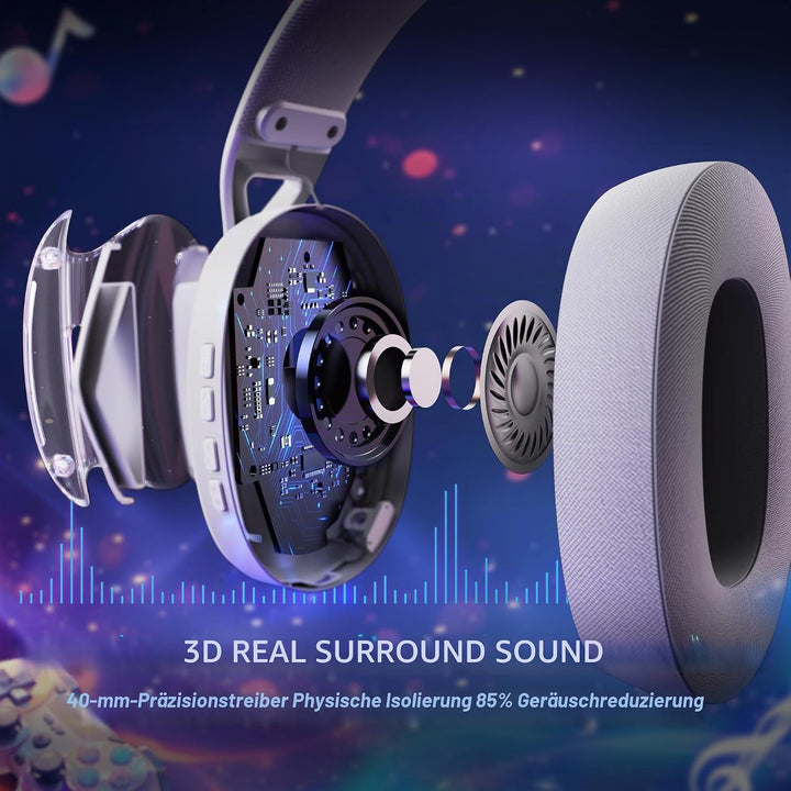 ATTACK SHARK L60 Kabelloses Gaming-Headset, 2,4G/BT/3,5mm-Kabel-Weiss | Ultraleichter Kopfhörer mit