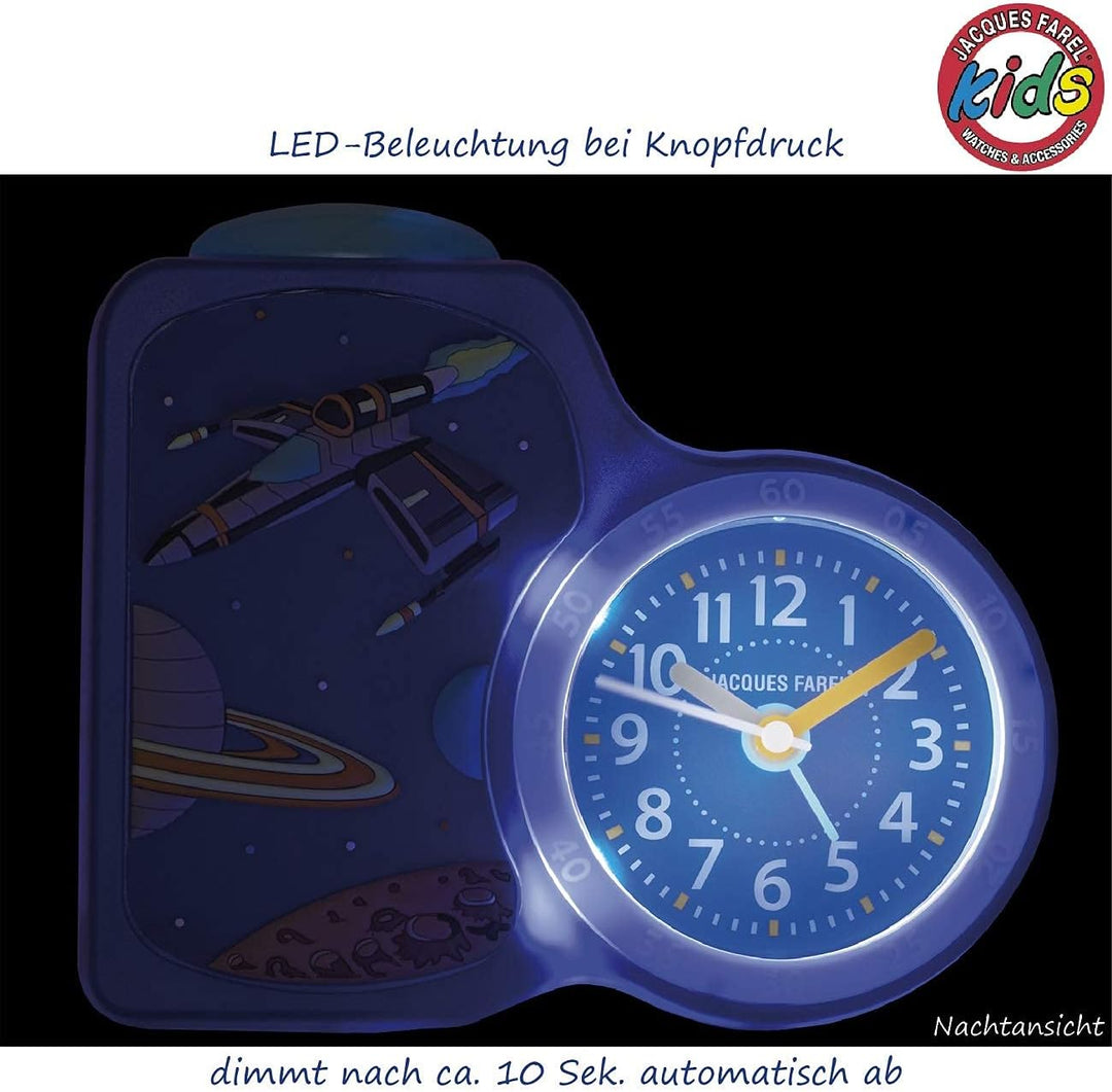 JACQUES FAREL Kinderwecker Jungen Weltraum blau ohne Ticken, mit Licht und Snooze ACB