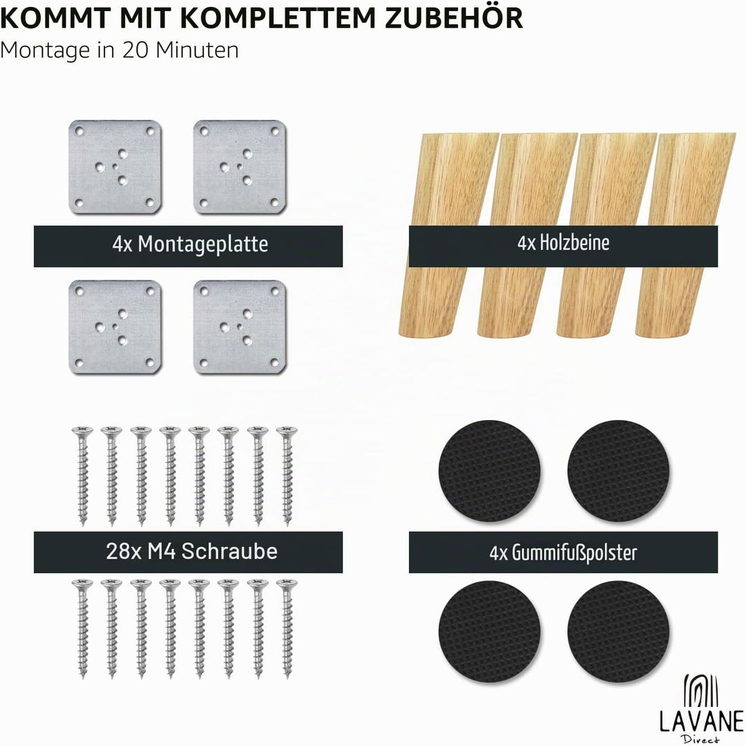 8cm Holz Tischbeine, La Vane 4 Stück Massivholz Schräg Konisch Ersatz Möbelfüsse Möbelbeine mit Mont