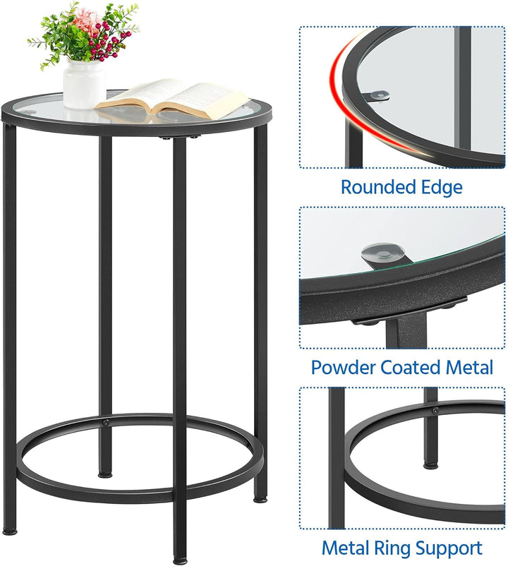 Yaheetech Beistelltisch Couchtisch aus Glas und Metall Runder Wohnzimmertisch Ø 40,5cm Sofatisch Kaf