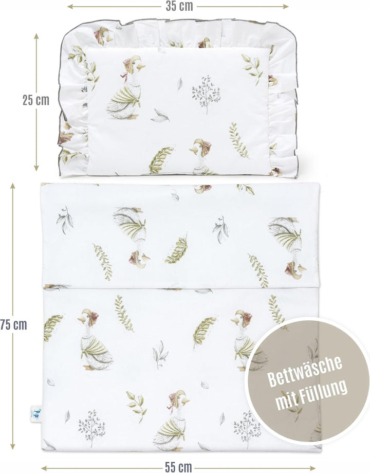 Pepi - Bettwäsche Weiss Rüschen - Kissen 25×35 und Bettdecke mit Füllung 55×75 - Musselin Bettwäsche