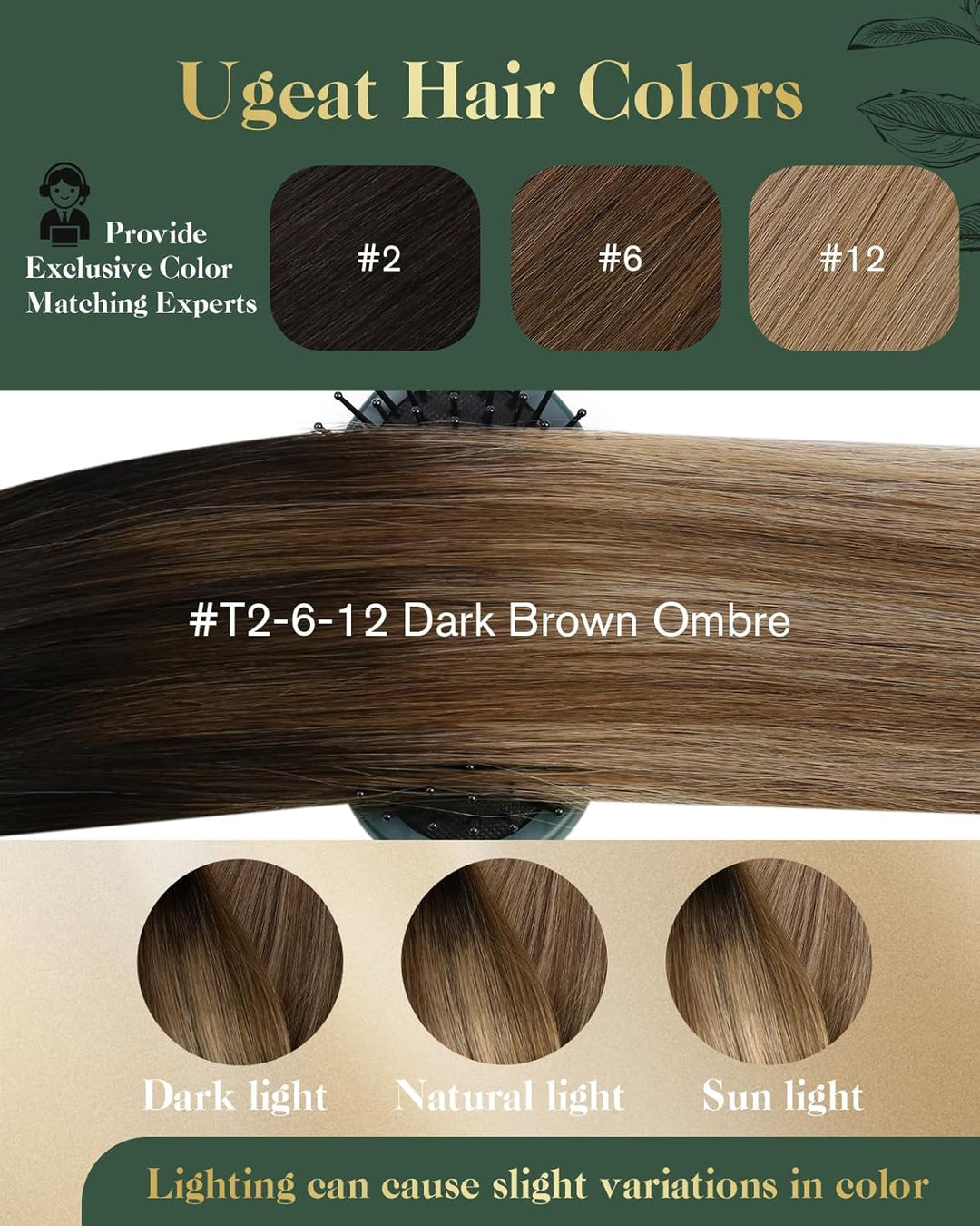 Clip in Extensions Echthaar Balayage Haar, Ugeat Dunkelstes Braun to Mittel Braun Clip Hair Extensio