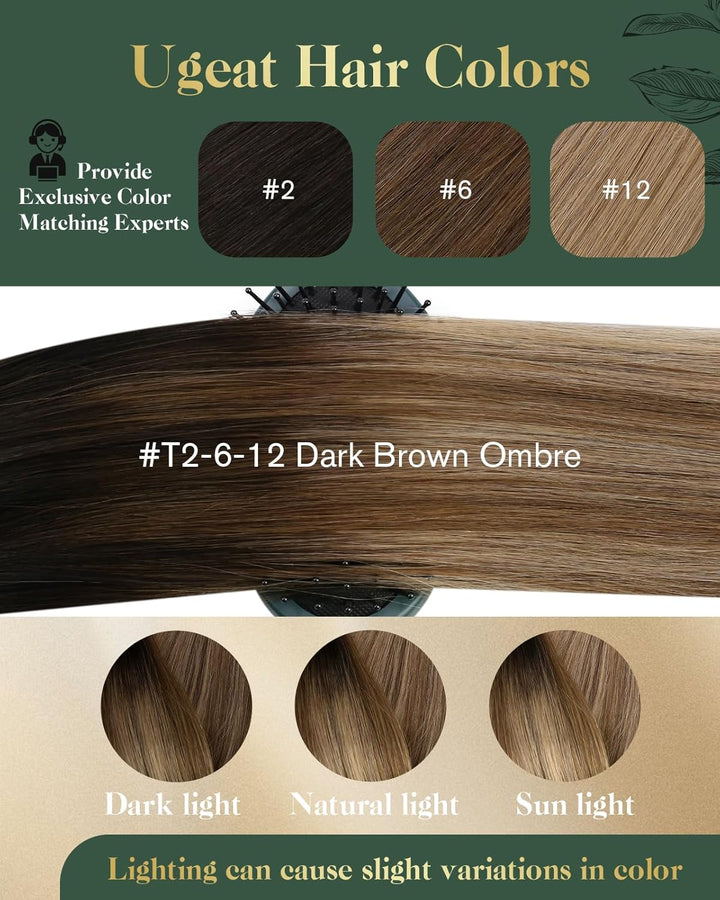 Clip in Extensions Echthaar Balayage Haar, Ugeat Dunkelstes Braun to Mittel Braun Clip Hair Extensio