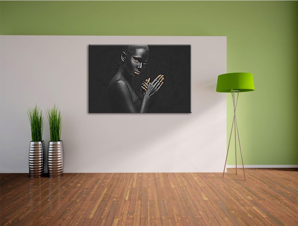 Dark Frau mit goldenen Fingerspitzen und Lippen Deluxe Format: 100x70 cm auf Leinwand, XXL riesige B