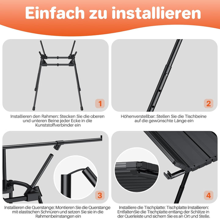 FUNYKICH Campingtisch Klappbar 89 x 40cm,Picniktisch mit 4 Höhenverstellbar, Aluminium Aufrollbare T