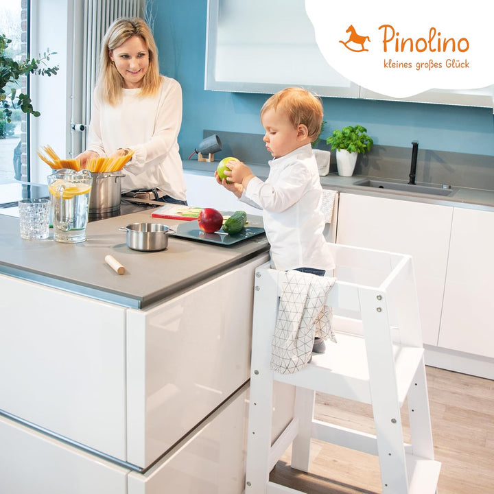 PINOLINO Fino Lernturm - Höhenverstellbarer Kinderhocker ab 1 Jahr – Kinder Tritthocker aus massiver