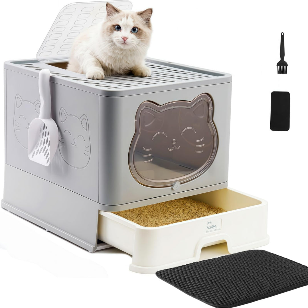 HelloMiao Vollständig Geschlossene Katzentoilette mit Deckel Schubladentyp Desodorierende Cat Litter