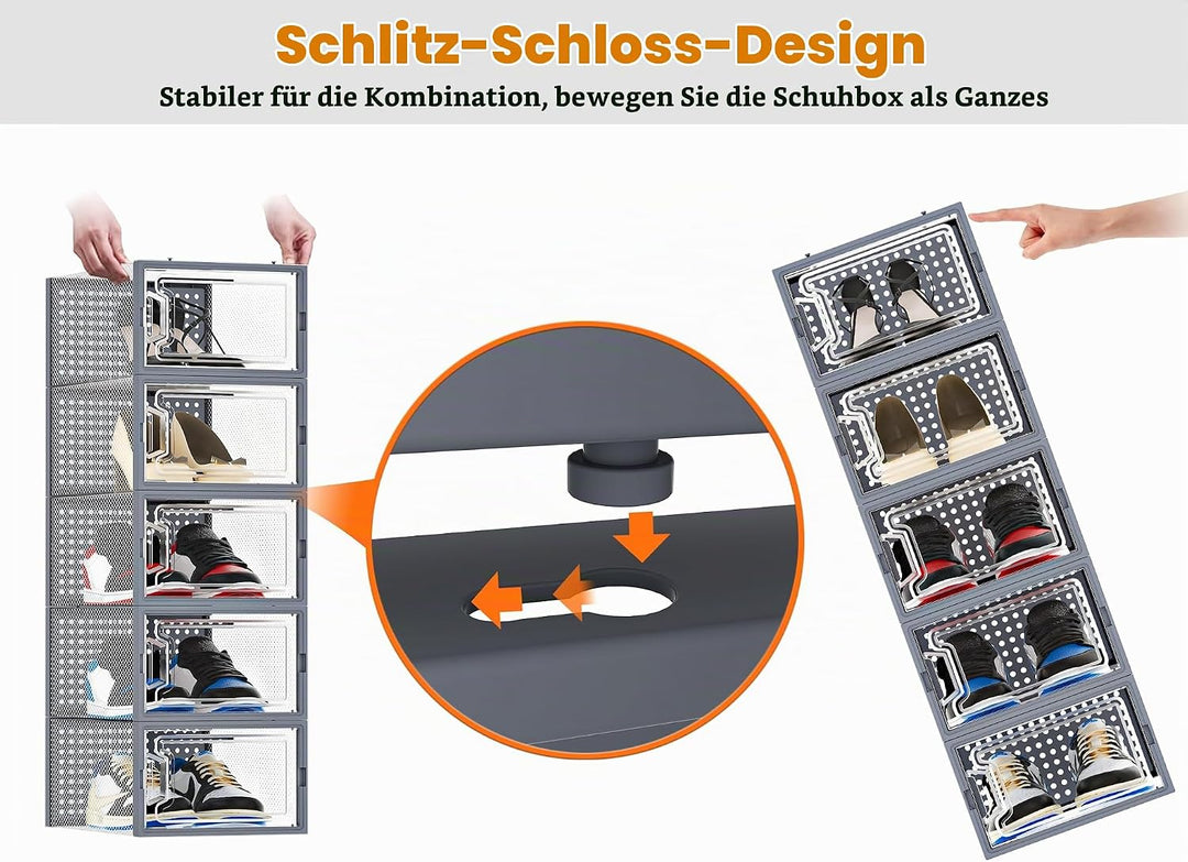 HOMIDEC Schuhboxen, 12er Set Schuhboxen Stapelbar Transparent, Faltbar Schuhorganizer Schuhaufbewahr