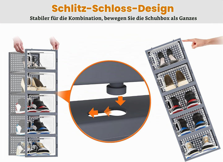 HOMIDEC Schuhboxen, 12er Set Schuhboxen Stapelbar Transparent, Faltbar Schuhorganizer Schuhaufbewahr