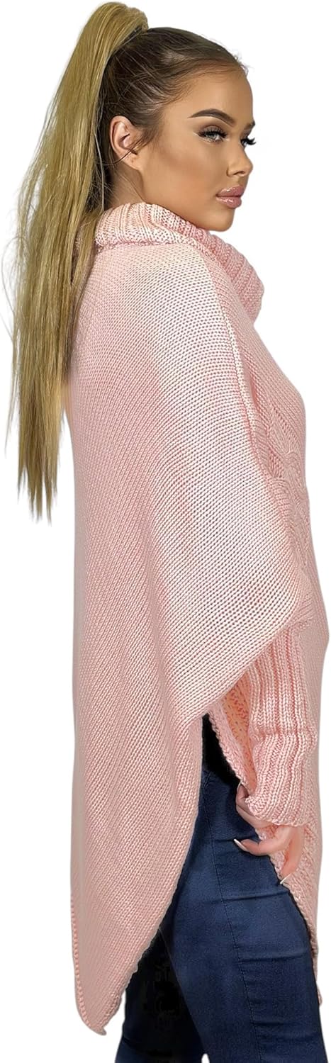 Mississhop Poncho Strick Sweatshirt Pullover Umhang Überwurf Einheitsgrösse Rosa, Einheitsgrösse Ros