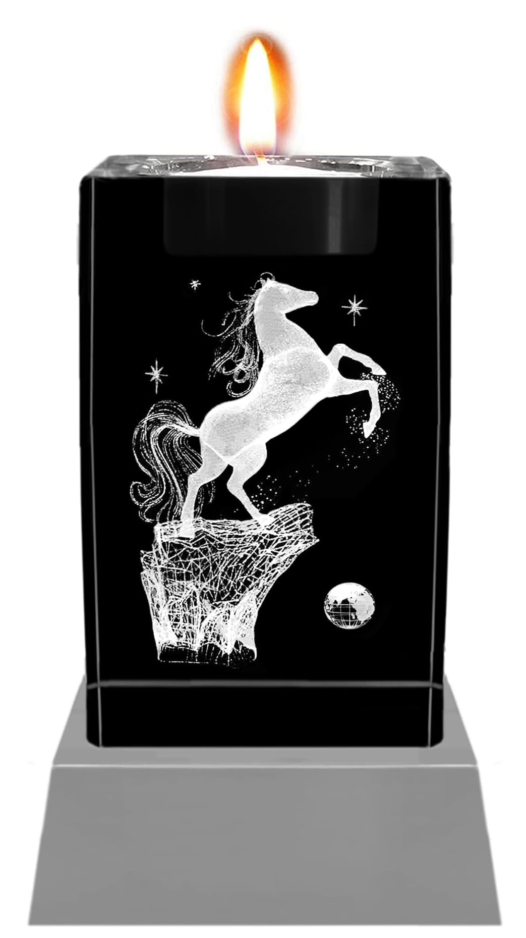Kaltner Präsente Stimmungslicht LED Kerze/Kristall Glasblock / 3D-Laser-Gravur Teelichthalter Tiere