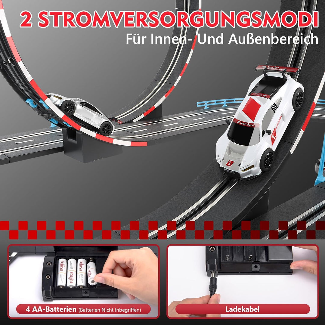 JONRRYIN Autorennbahn Elektrisches Slot Car für Kinder, 1:43 Autobahn Rennstrecke Auto Spielzeug 2 S