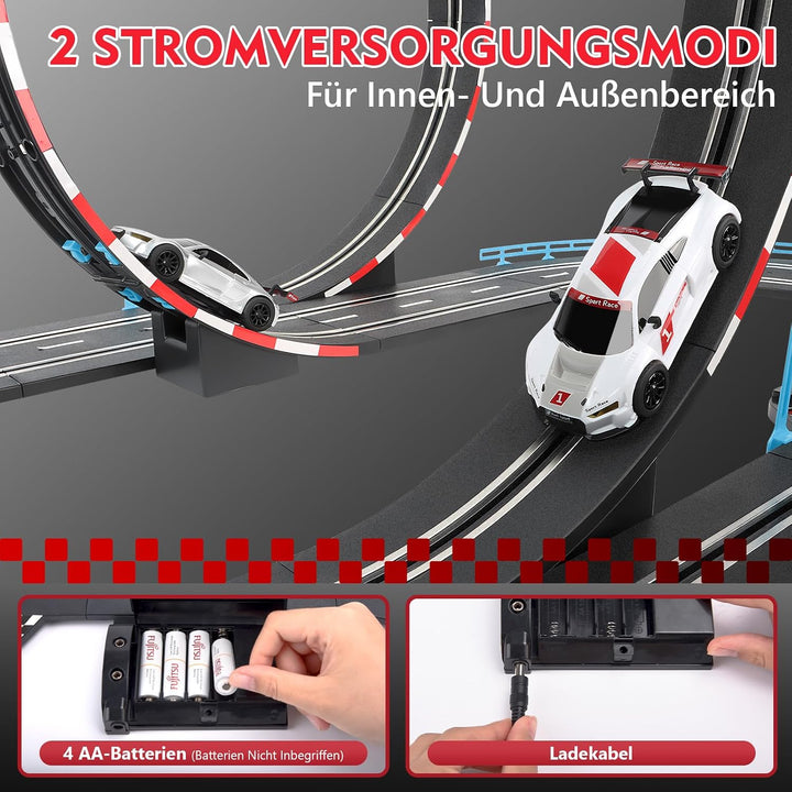 JONRRYIN Autorennbahn Elektrisches Slot Car für Kinder, 1:43 Autobahn Rennstrecke Auto Spielzeug 2 S