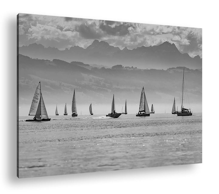 deyoli Meer voller Segelboote Format: 80x60 als Leinwand, Effekt: Schwarz&Weiss, Motiv fertig gerahm