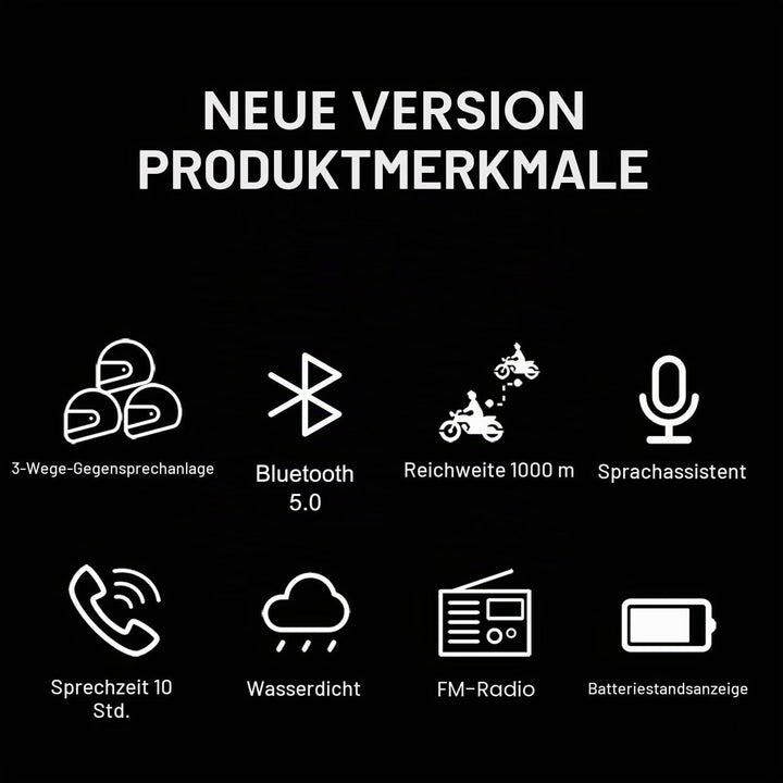 BETOWEY BT-S3 Doppeltes Motorrad Intercom-Set für 2 Personen - 1000m Reichweite, Bluetooth Helm-Komm