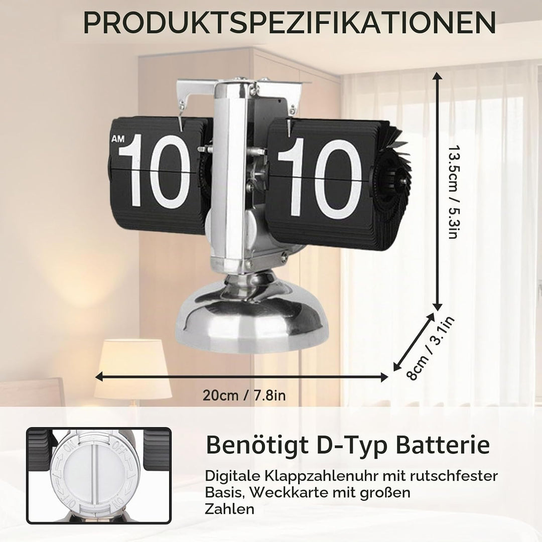 HERCHR Flip-Schreibtischuhr, Retro-Digital-Flip-Down-Uhr, Retro-Minimalist-Einfuss-mechanische Auto-