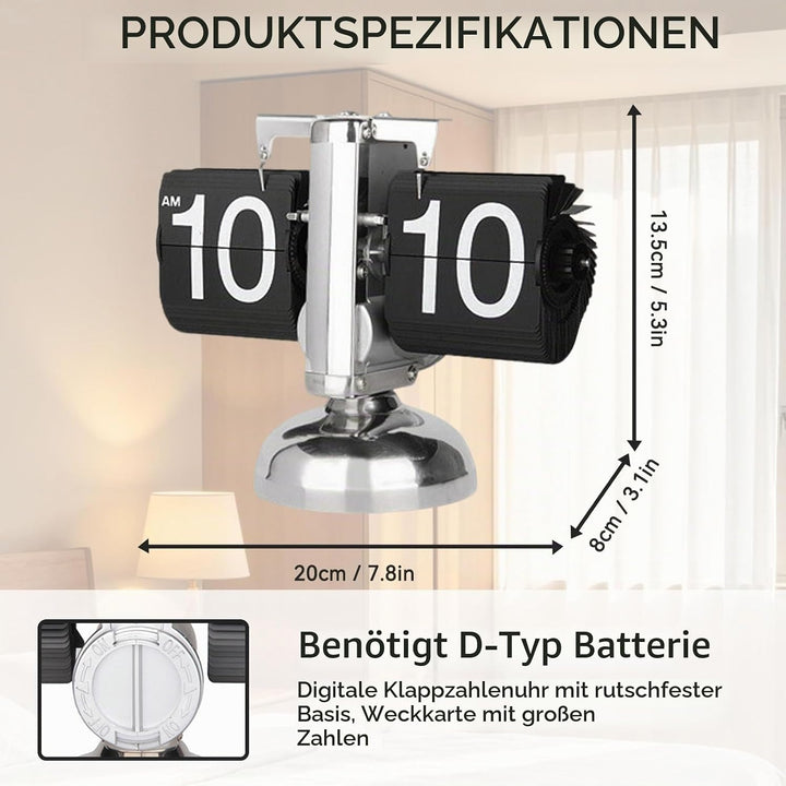 HERCHR Flip-Schreibtischuhr, Retro-Digital-Flip-Down-Uhr, Retro-Minimalist-Einfuss-mechanische Auto-