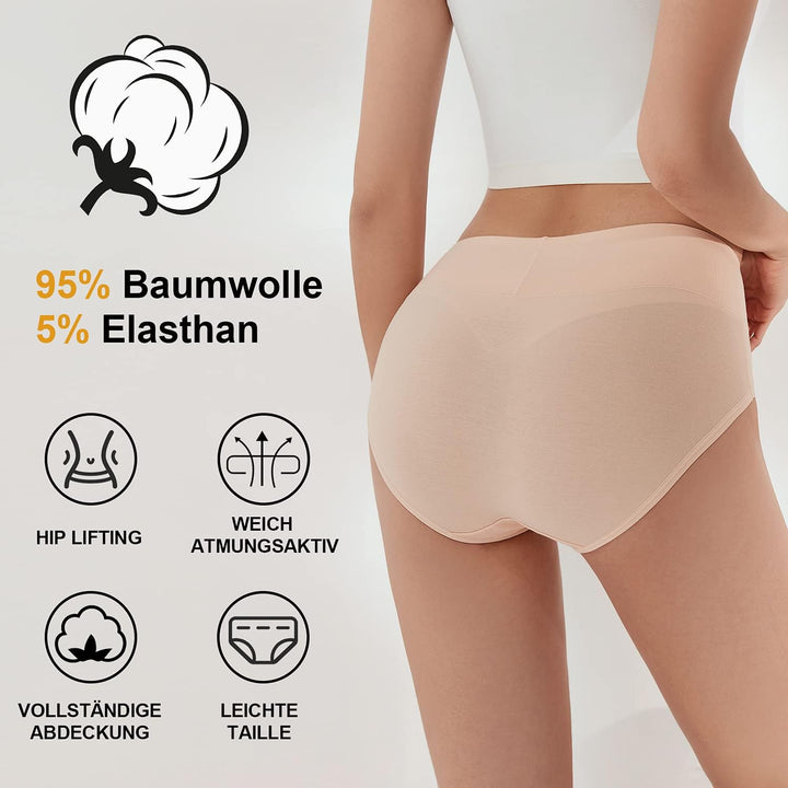 anqier Unterhosen Damen, 5er Pack Stretch Baumwolle Hohe Taille Slips Damen Atmungsaktiv Panties Wei