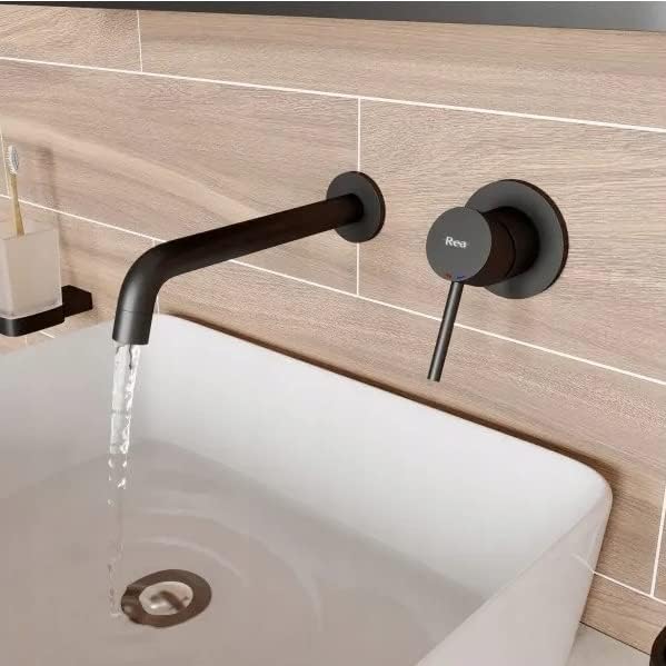 VBChome Waschtischarmatur Schwarz 2-Loch-Wandmontage Unterputz Bad Wasserhahn Waschtischarmatur Einh
