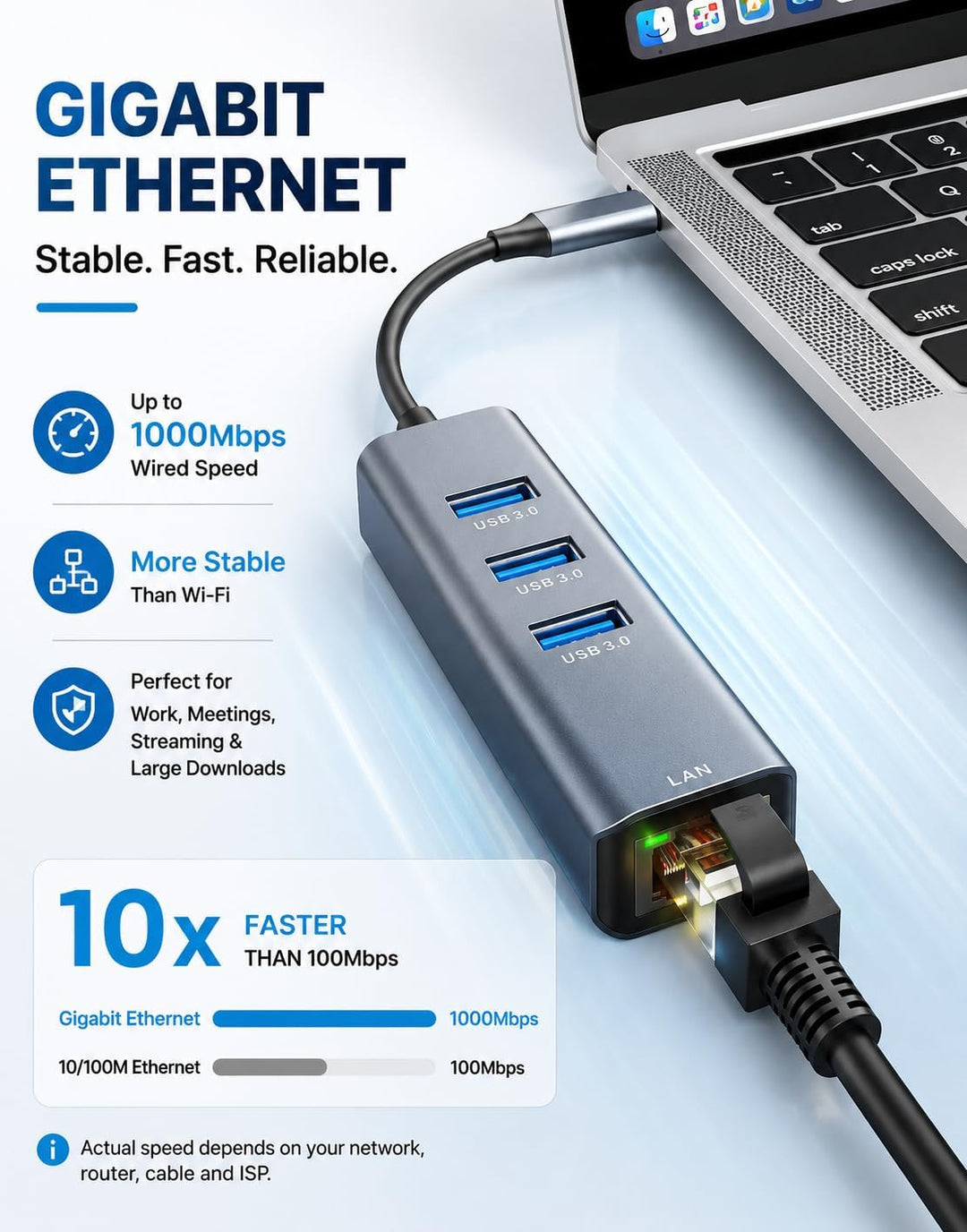 USB C auf Ethernet Adapter,ABLEWE Aluminium 4 in 1 USB C zu RJ45 1000Mbps Ethernet LAN Netzwerkadapt