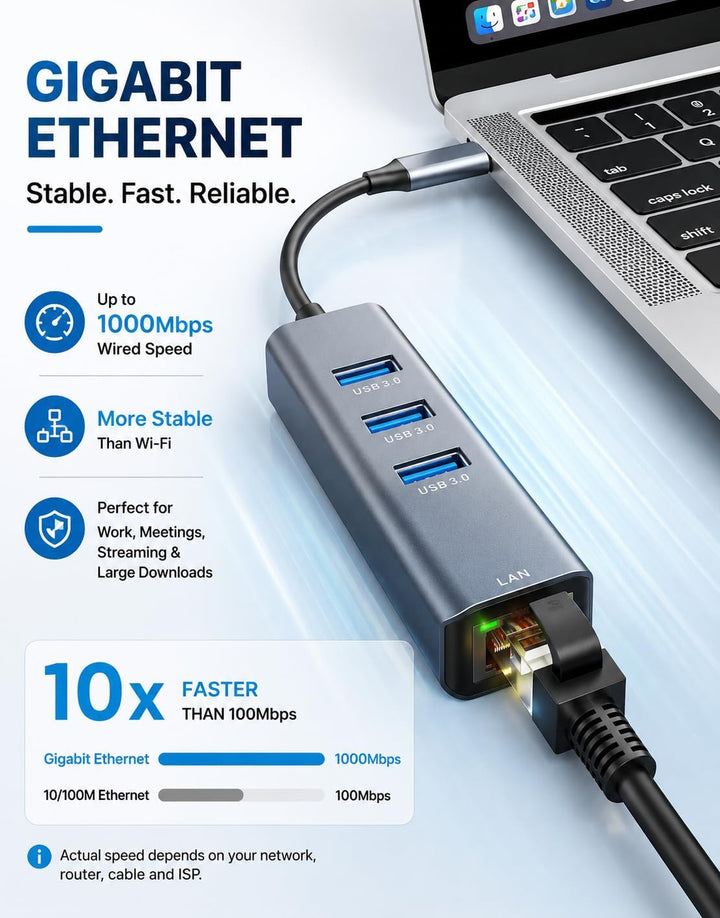 USB C auf Ethernet Adapter,ABLEWE Aluminium 4 in 1 USB C zu RJ45 1000Mbps Ethernet LAN Netzwerkadapt