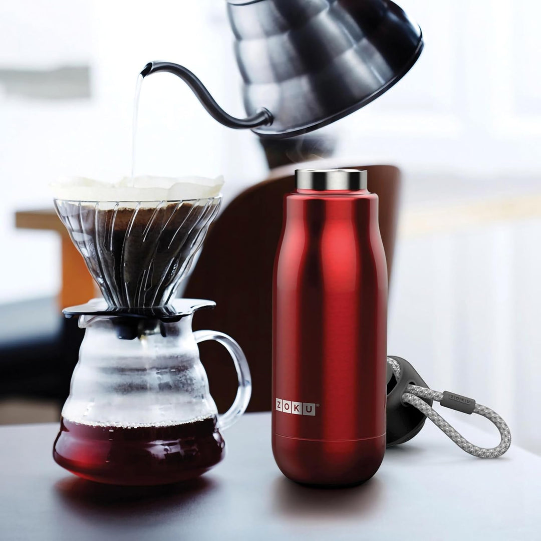 Zoku Trinkflasche 350 ml, Edelstahl, Rot, 6.7 x 6.7 x 21 cm, 1 Einheiten, Rot