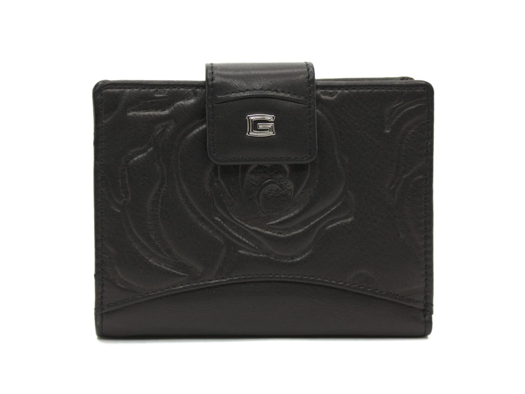 Giudi Geldbörse Damen Leder Mittel-Gross Echtleder Portemonnaie (13x10x2,5) (Schwarz), Schwarz