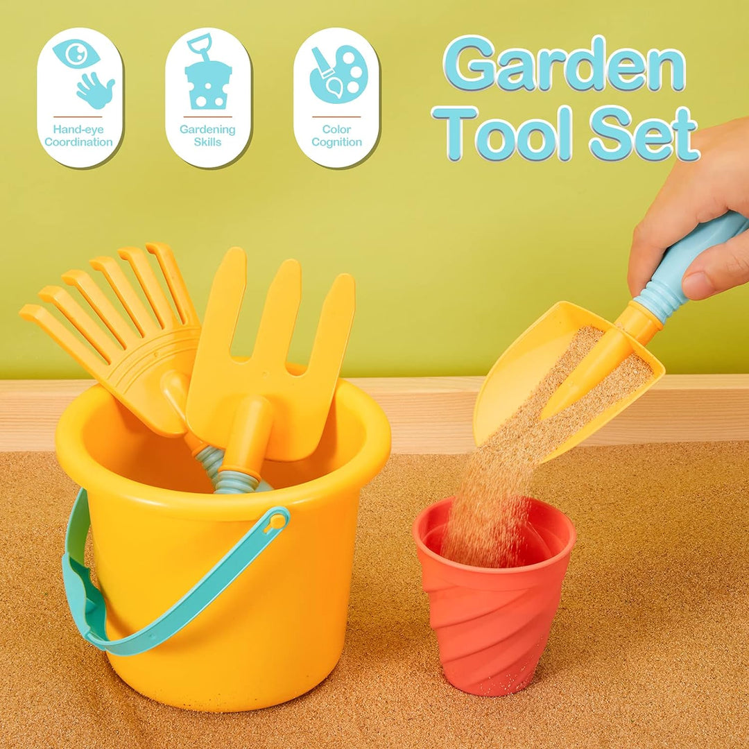 LINFUN KIDS Kinder Gartengeräte Spielzeug Sandspielzeug mit Giesskanne Schaufel Rechen, Gartenwerkze