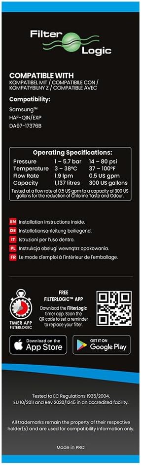 FilterLogic FFL-182S | Wasserfilter kompatibel mit Samsung HAF-QIN, HAF-QIN/EXP, DA97-17376B für DA9
