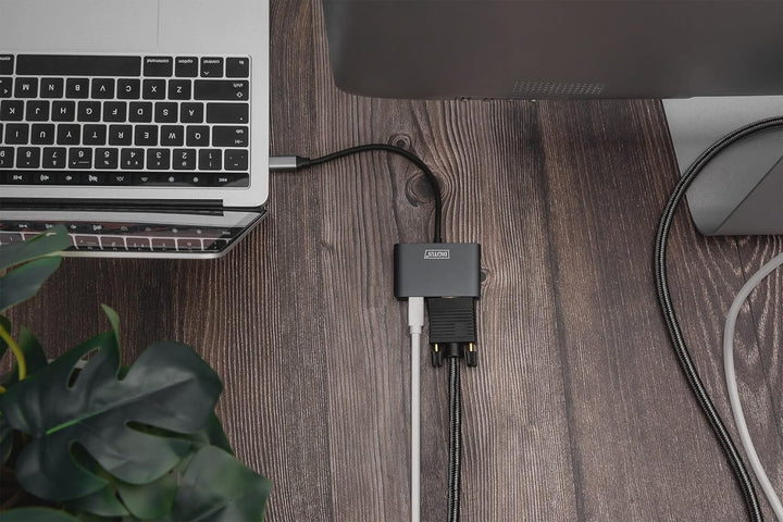 DIGITUS USB-C - Mini DP + VGA Adapter, 20 cm 4K/30Hz, Silber, Aluminium Gehäuse