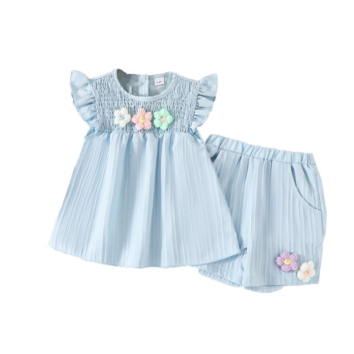 Kleinkind Baby Mädchen Kleidung Blumen Rüschen T-Shirts Tops Shorts Süsse Sommer Kleidung Sets 18-24