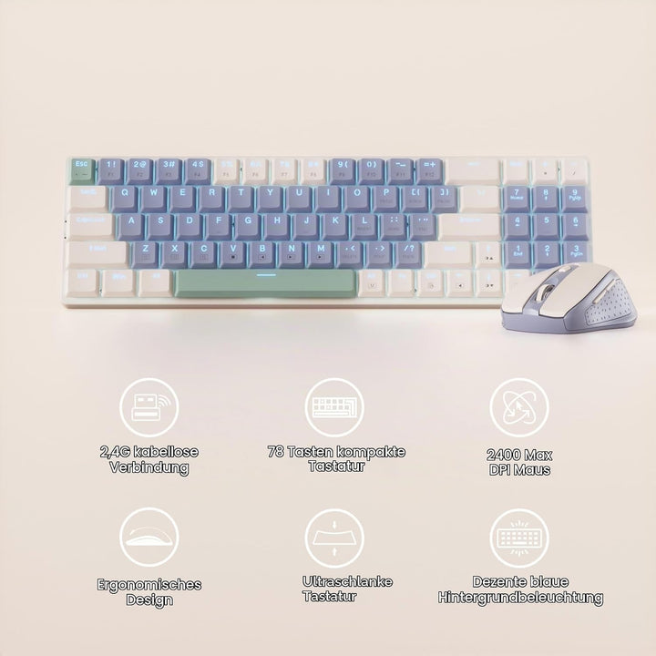 Redragon BS135 Kabellose Tastatur- und Mauskombination, 75% 78 Tasten, 2,4 GHz Tastatur mit niedrige
