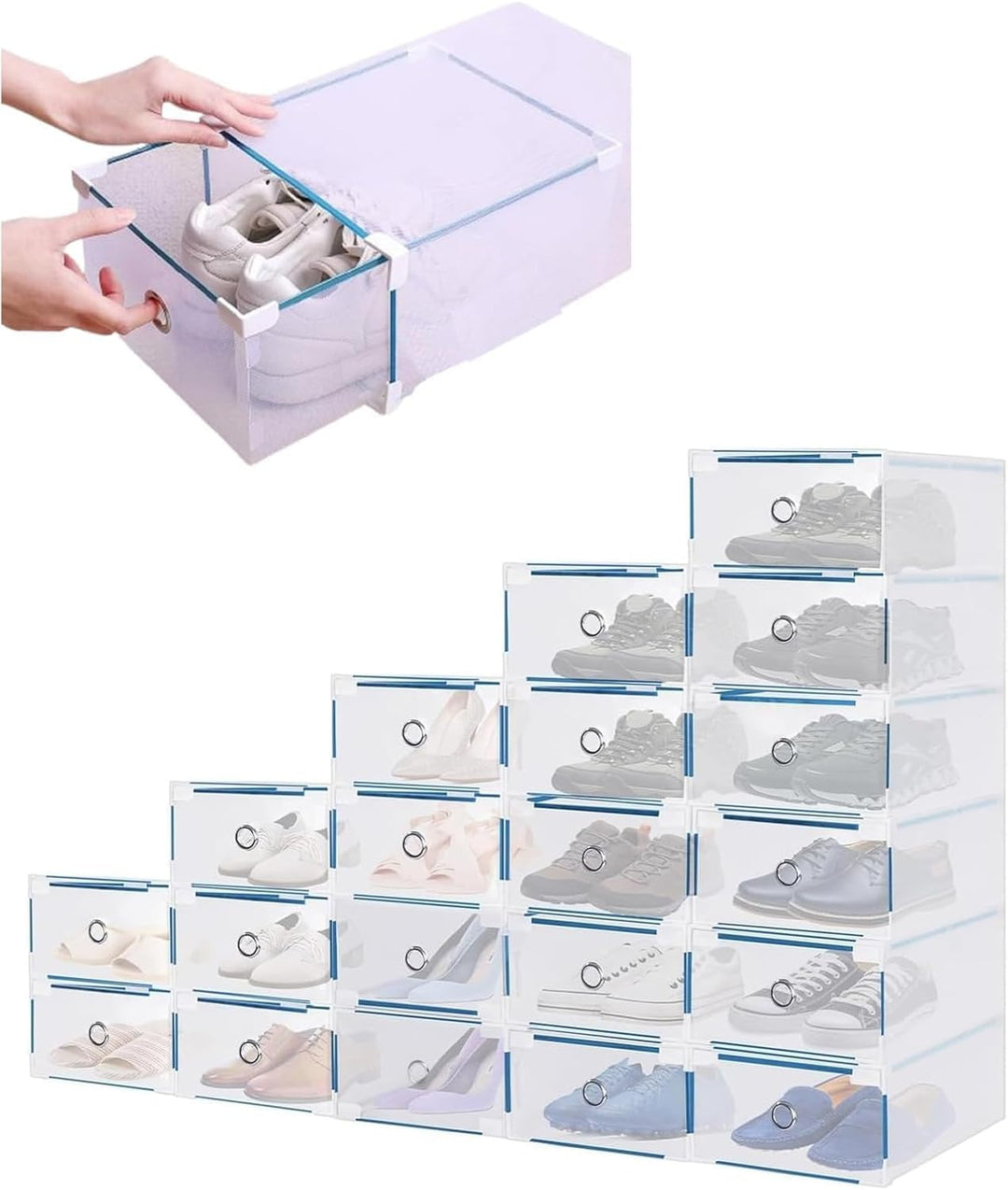 10er Set Schuhboxen - Stapelbare Schuh Organizer aus transparentem Kunststoff mit Schubladen - DIY S