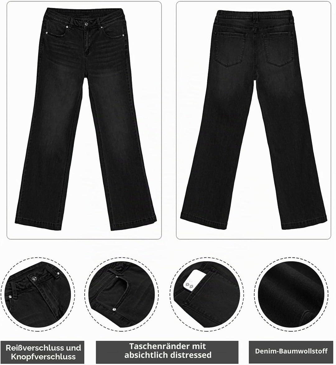 Roskiky Schlaghose Damen Jeans Wide Leg Baggy Jeans Damen High Waist Stretch Hosen Damen Jeans M Sch