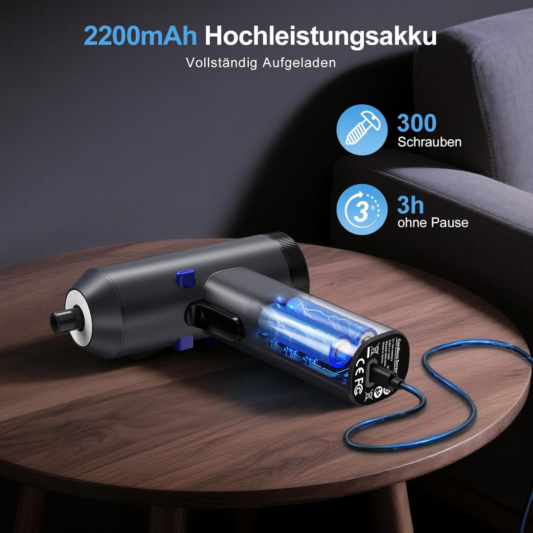HYCHIKA Akkuschrauber Klein, 6Nm Akku Schraubendreher mit Display,7 Drehmoment,2200-mAh-Akku,Akkuboh