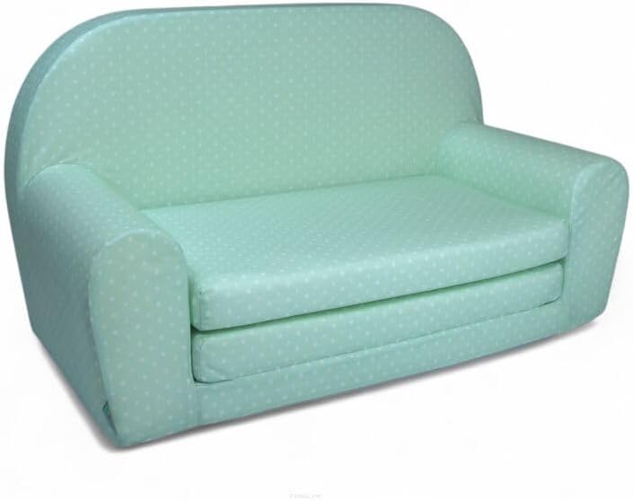 FORTISLINE Kindersofa Mini zum Aufklappen Viele Muster W386 (Minze Punkte Weiss), Minze Punkte Weiss