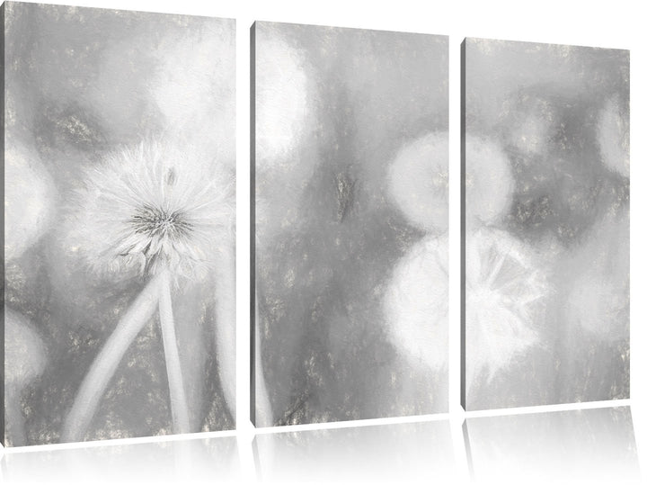 Pixxprint Romantische Pusteblumen Kohle Zeichnung Effekt 3-Teiler Leinwandbild 120x80 Bild auf Leinw