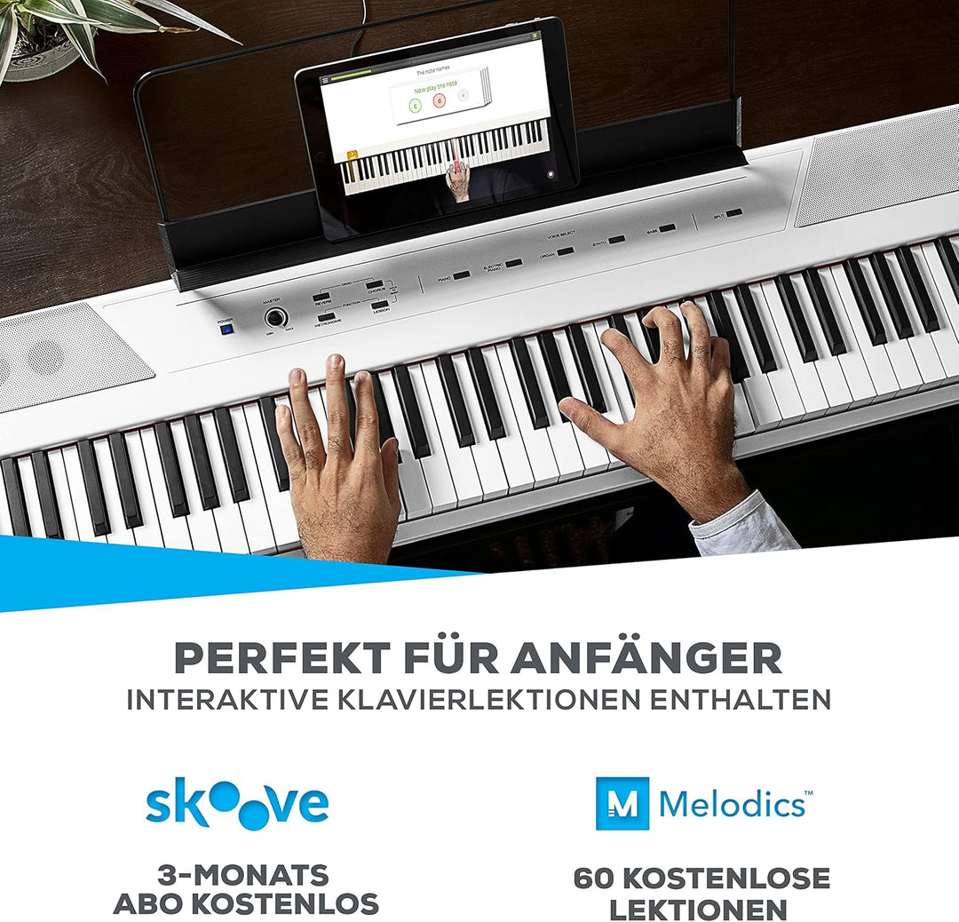 Alesis Recital E Piano Weiss + M-Audio SP-2 Sustain Pedal - 88-Tasten Digitalpiano mit eingebauten L